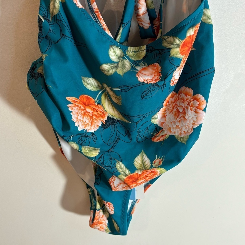 CUPSHE Sz 0X One Piece Bathing Suit Padded Cups Solid Floral Combination NEW - Picture 5 of 10